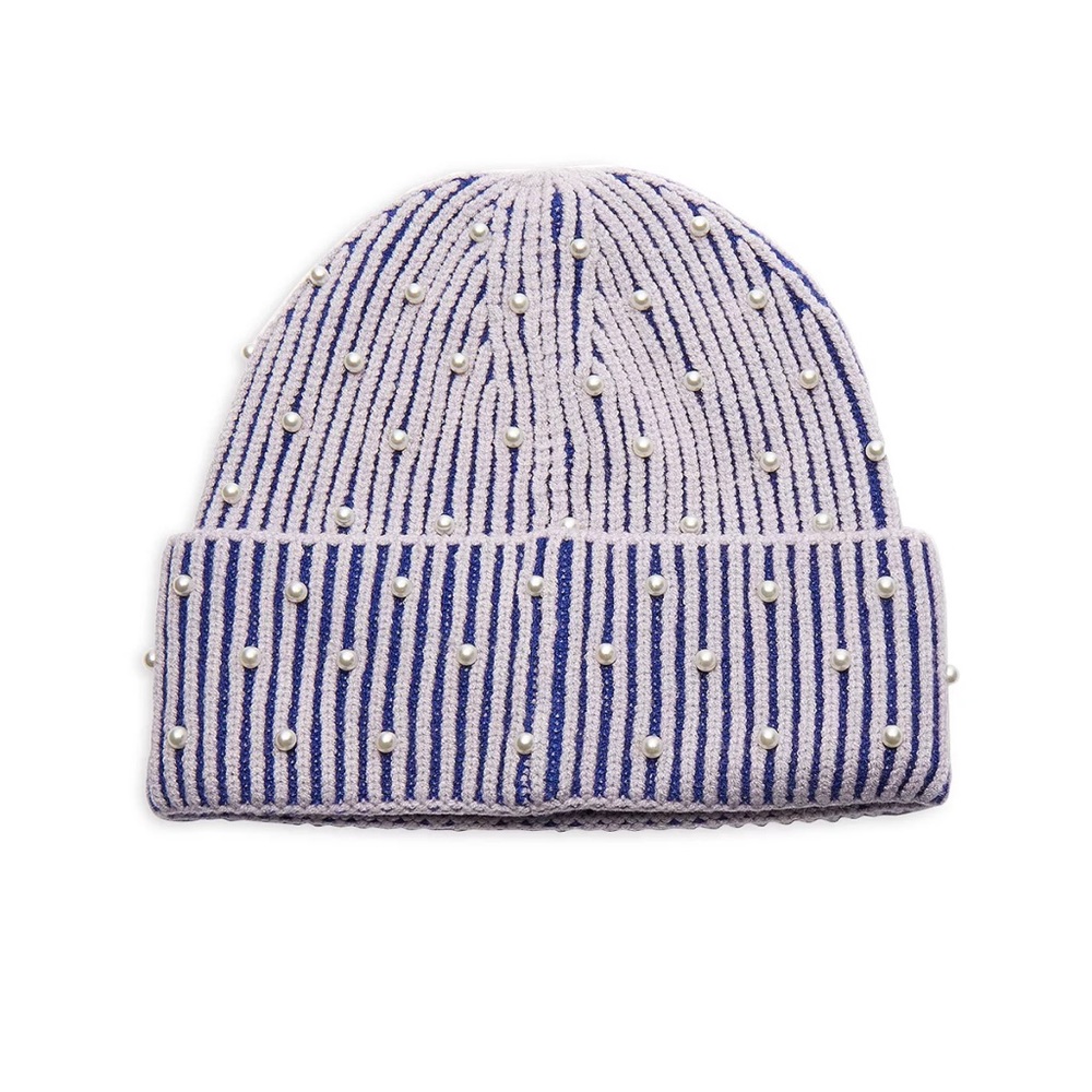 Lele Sadoughi Embellished Stripe Ribbed Beanie